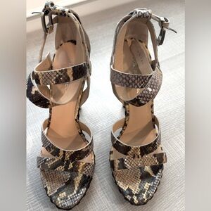 Via Spiga Woman Leather Straps Snake Print High Heels. Size 8 1/2